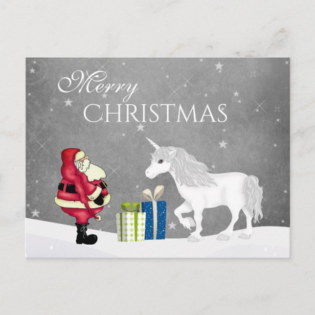 Postal Santa y Unicorn Feliz Navidad (Anverso)