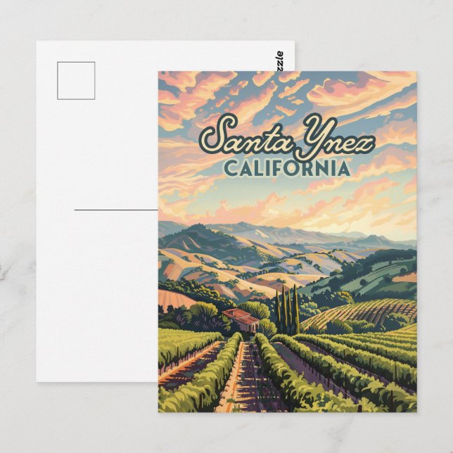 Postal Santa Ynez California Vineyard Retro (Anverso / Reverso)