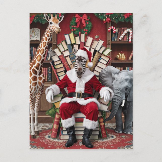Postal Santa Zebra, jirafa y elefante (Anverso)
