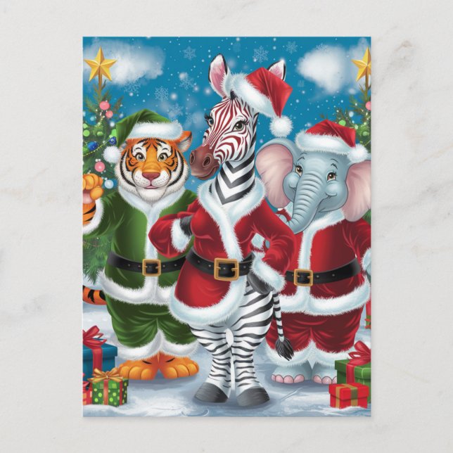 Postal Santa Zebra, tigre y elefante (Anverso)