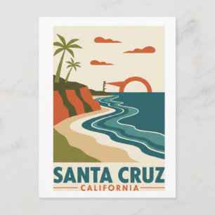 Postal SantaCruz California Estilo de Mapa Moderno de Mit
