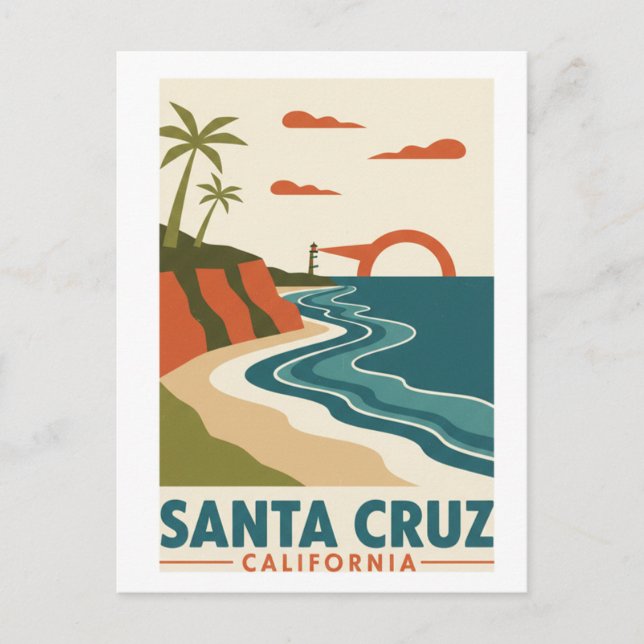 Postal SantaCruz California Estilo de Mapa Moderno de Mit (Anverso)
