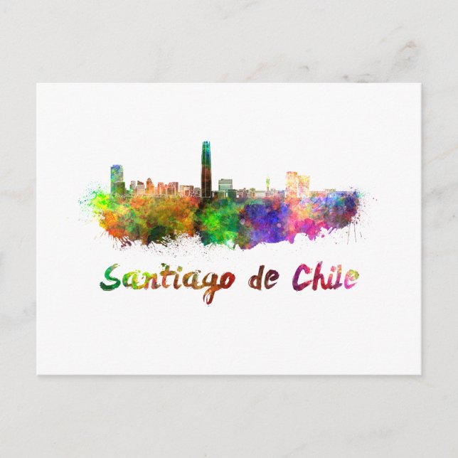 Postal Santiago de Chile skyline in watercolor (Anverso)