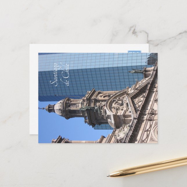 Postal Santiago de Chile, viejo y nuevo (Anverso/Reverso In Situ)