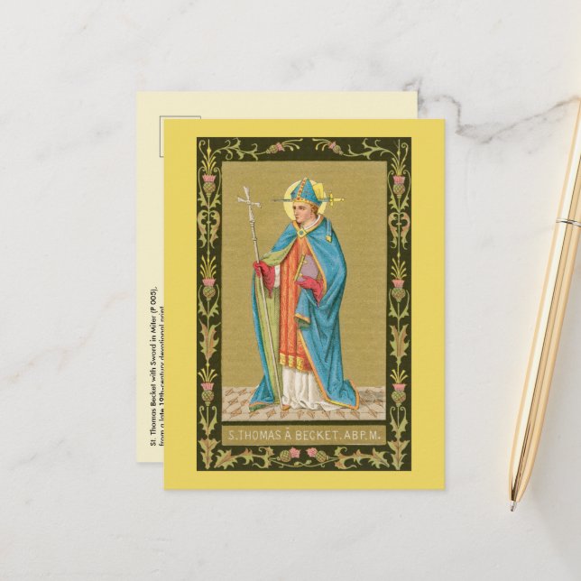 Postal Santo Tomás Becket con Espada en Mitra (P 005)  (Anverso/Reverso In Situ)