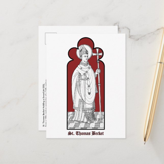 Postal Santo Tomás Becket sosteniendo una espada (M 033) (Anverso/Reverso In Situ)