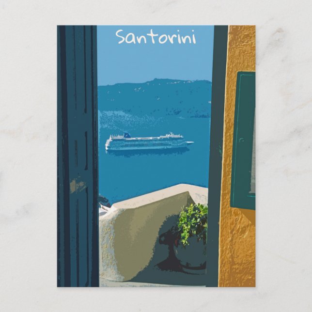 Postal Santorini, barco de crucero griego (Anverso)