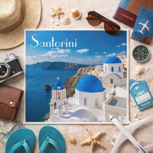 Postal Santorini – Cúpulas Azules junto al Egeo (Subido por el creador)