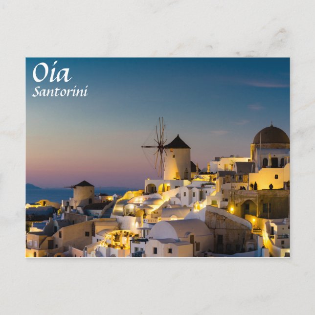 Postal Santorini - El paisaje urbano de Oia al atardecer  (Anverso)
