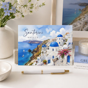 Postal Santorini Grecia Acuarela