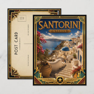 Postal Santorini Grecia Arte Deco Clásico Acantilado