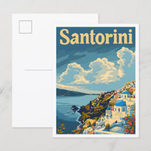 Postal Santorini Grecia Arte Elegante Viaje Vintage