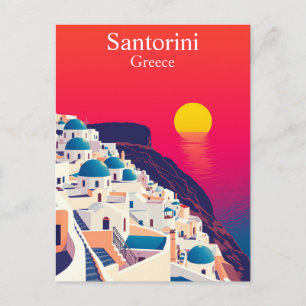Postal Santorini, Grecia Atardecer de Viaje Antiguo