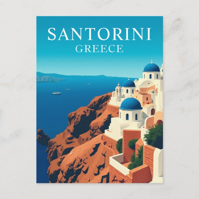 Postal Santorini, Grecia Casas Blancas Viajan Viaje Vinta (Anverso)