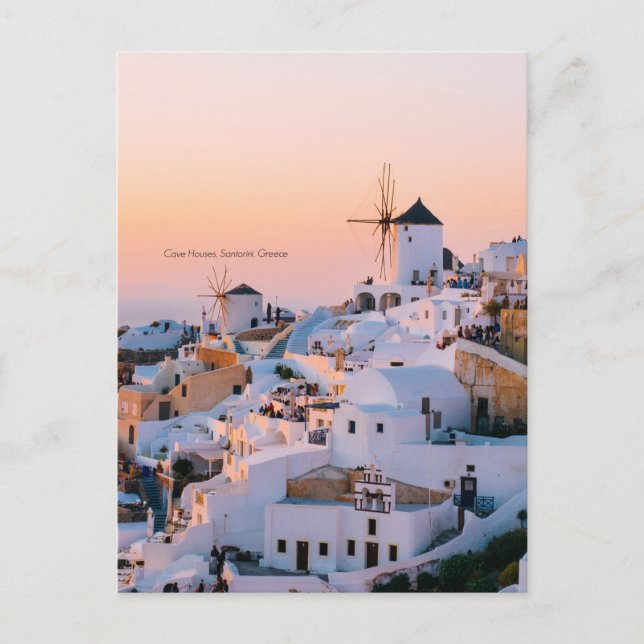 Postal Santorini, Grecia, fotografía panorámica, (Anverso)