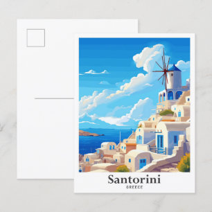 Postal Santorini Grecia Ilustracion de Viajes de Arte Vin