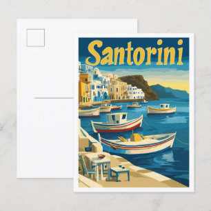 Postal Santorini Grecia Ilustracion de Viajes de Arte Vin