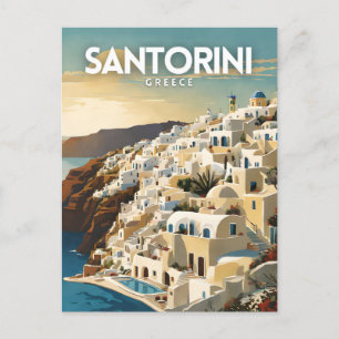 Postal Santorini Grecia Nostalgic Retro Travel Art