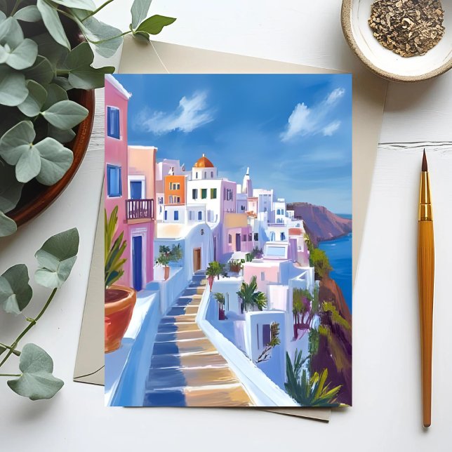 Postal Santorini Grecia Pintar Viajes de acuarela (Subido por el creador)