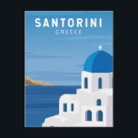 Postal Santorini Grecia Retro Vintage<br><div class="desc">Diseño de viaje retro Santorini. Santorini es fácilmente reconocible por sus edificios blancos,  cúbicos,  adornados con acentos azules,  acantilados empinados y puestas de sol en mandarina que iluminan el cielo y el mar.</div>
