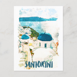 Postal Santorini Grecia Travel Watercolor