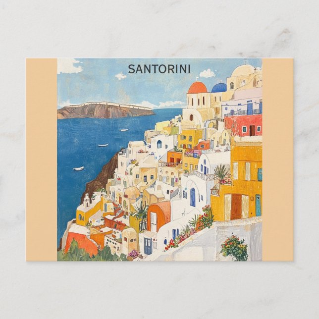 Postal Santorini Grecia Viaje a acuarela griega (Anverso)