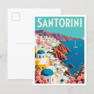 Postal Santorini Grecia Viajes de Ilustracion de arte