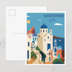 Postal Santorini Grecia Viajes de Ilustracion de arte