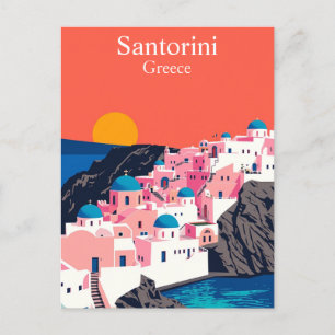 Postal Santorini, Grecia Vintage Travel Blue Domes