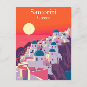 Postal Santorini, Grecia Vintage Travel Blue Domes
