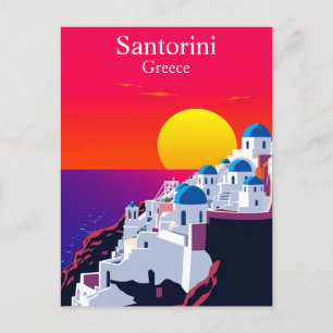 Postal Santorini, Grecia Vintage Travel Ocean Sunset