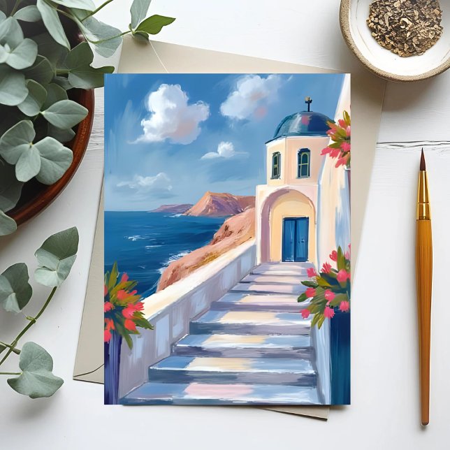 Postal Santorini Grecia Watercolor Travel (Subido por el creador)