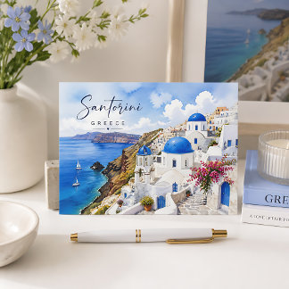 Postal Santorini Greece Watercolor