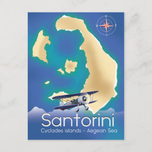 Postal Santorini islas Cícladas mapa del Mar Egeo