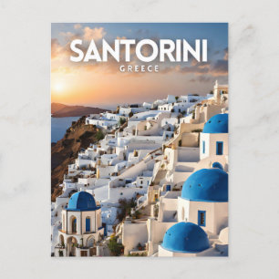 Postal Santorini Nostalgic Retro Travel Art
