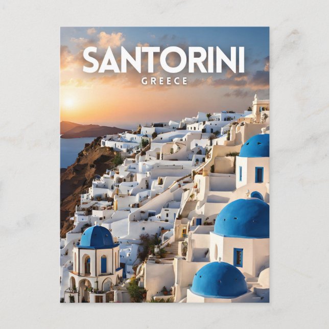 Postal Santorini Nostalgic Retro Travel Art (Anverso)