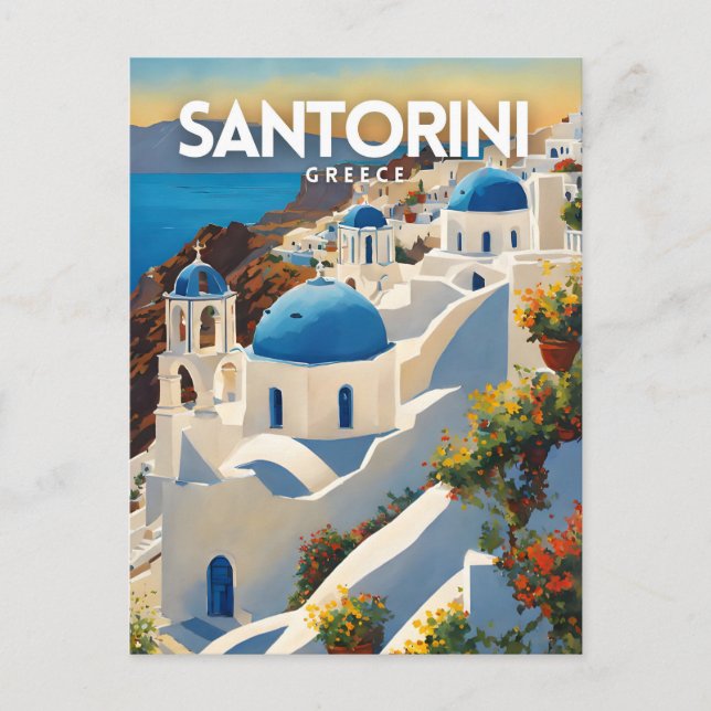 Postal Santorini Nostalgic Vintage Travel Art (Anverso)
