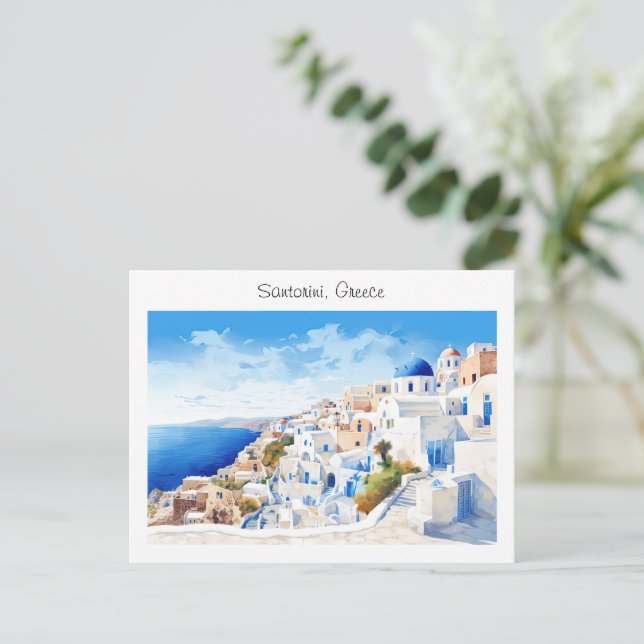 Postal Santorini pintado en Grecia (Anverso de pie)