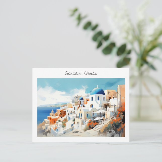 Postal Santorini pintado en Grecia (Anverso de pie)
