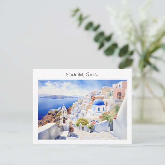 Postal Santorini pintado en Grecia (Anverso de pie)