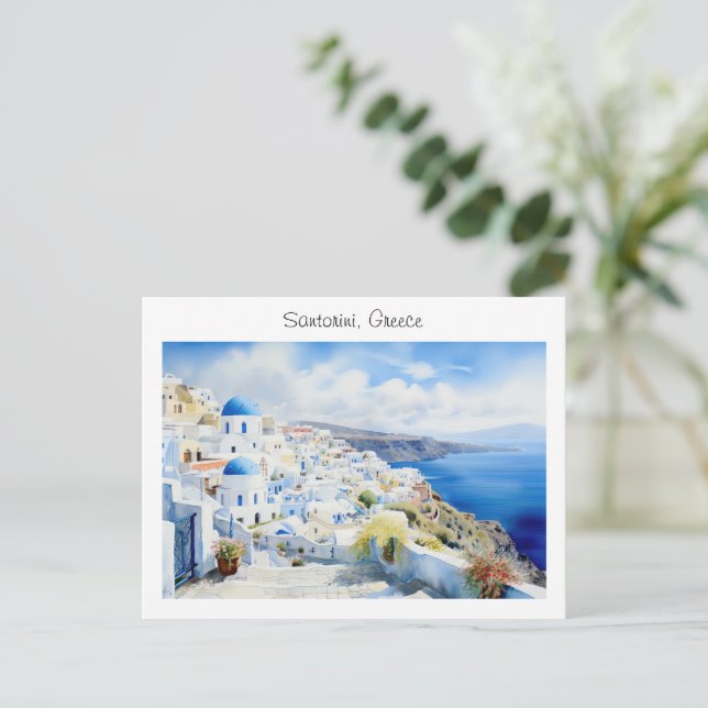 Postal Santorini pintado en Grecia (Anverso de pie)