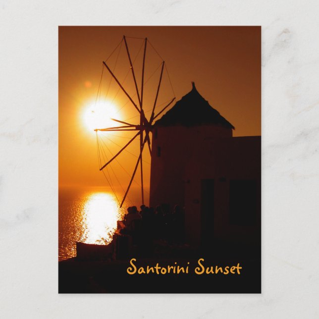 Postal Santorini Sunset con texto - Molino de viento en O (Anverso)