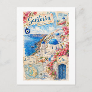 Postal Santorini vintage Grecia Sueño Egeo Viajes
