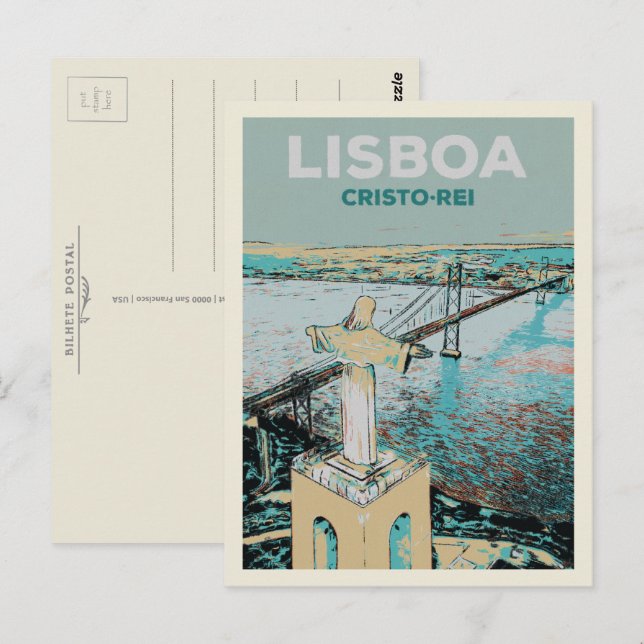 Postal Santuario de Cristo Rey en Almada Lisboa (Anverso / Reverso)