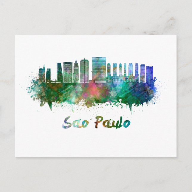Postal Sao Paulo skyline in watercolor (Anverso)