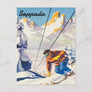 Postal Sappada, hombre en pista de esquí, Italia