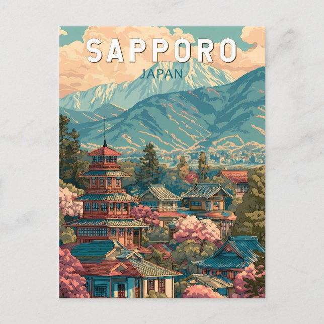 Postal Sapporo Japón Viaje Arte Vintage (Anverso)
