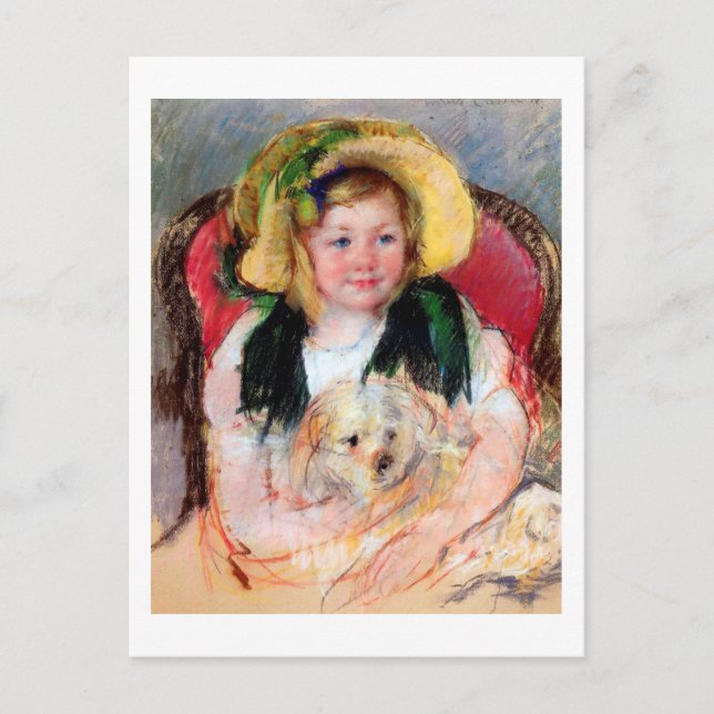 Postal Sara con su perro, Cassatt (Anverso)