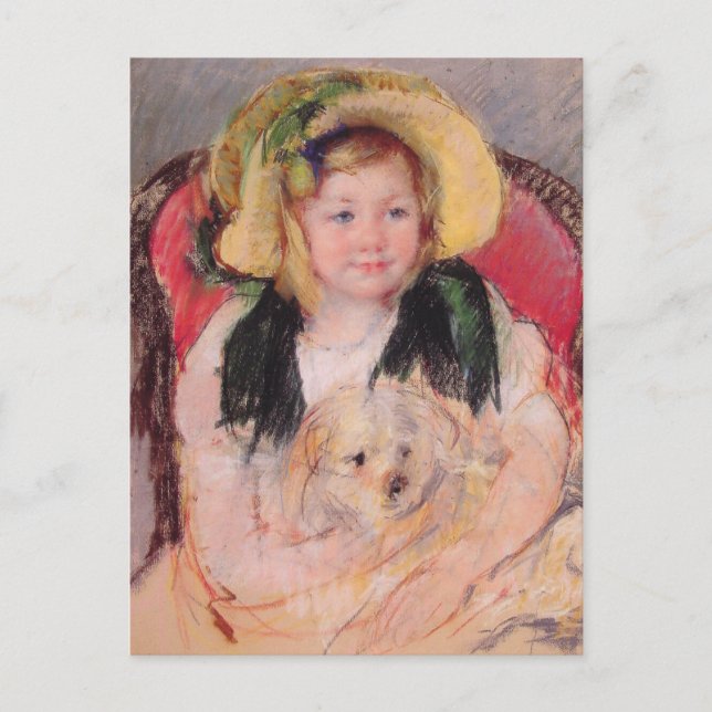 Postal Sara con su perro (por Mary Cassatt) (Anverso)