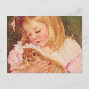 Postal Sara sosteniendo un gato, Mary Cassatt